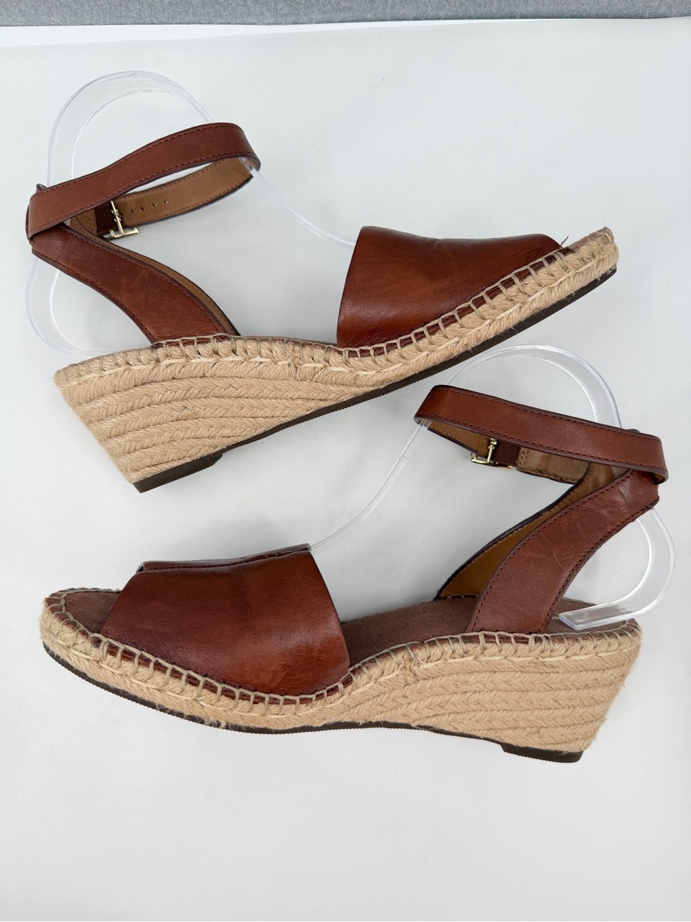 Clarks Petrina Selma Wedge Espadrille Heel Sandals Women's 9.5 Brown Ankle Strap - Picture 8 of 16